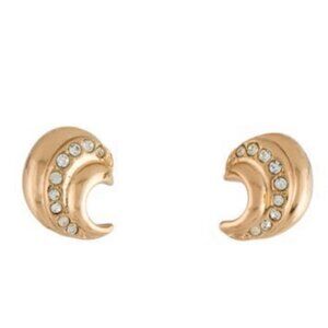 Authentic Christian Dior Earrings Vintage Crystal Faux Diamond Gold Moon Clip-On